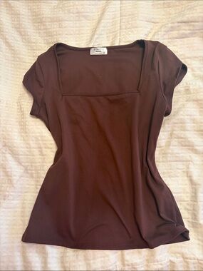 Electric Family Chocolate Brown Square Neck Short Sleeve Tee